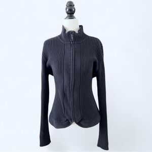 Vintage Bum Equipment Black Grunge Ribbed Zip-Up Sweater Goth Alt Girl Medium